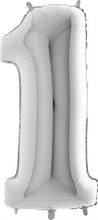 Load image into Gallery viewer, 102 cm Italian Folium Number 1 balloon in Silver by Balloon Stern in Geneva Switzerland