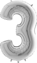 Load image into Gallery viewer, 102 cm Italian Folium Number 3 balloon in Silver by Balloon Stern in Geneva Switzerland