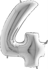 Load image into Gallery viewer, 102 cm Italian Folium Number 4 balloon in Silver by Balloon Stern in Geneva Switzerland