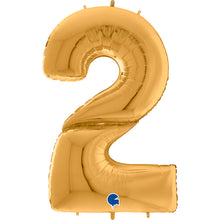 Load image into Gallery viewer, 102 cm Italian Folium Number 2 balloon in Gold by Balloon Stern in Geneva Switzerland