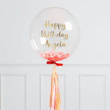 Load image into Gallery viewer, happy birthday personalized bubble balloons orange confetti