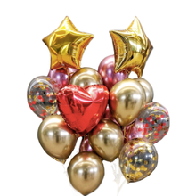 Load image into Gallery viewer, RED GOLD HEART STAR HELIUM BALLOON BOUQUET