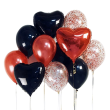 Load image into Gallery viewer, RED BLACK HEART STAR HELIUM BALLOON BOUQUET