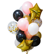 Load image into Gallery viewer, PINK BLACK GOLD HEART STAR HELIUM BALLOON BOUQUET