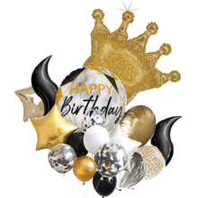 Load image into Gallery viewer, LARGE BLACK GOLD BIRTHDAY BALLOON BOUQUET
