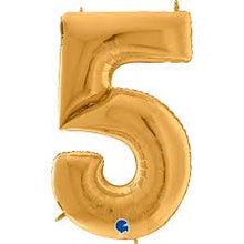 Load image into Gallery viewer, 102 cm Italian Folium Number 5 balloon in Gold by Balloon Stern in Geneva Switzerland