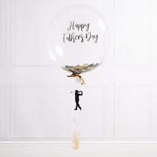 Load image into Gallery viewer, personalized bubble balloons black and gold confetti