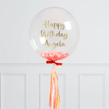 Load image into Gallery viewer, pink and orange birthday personalized bubble balloons pink confetti
