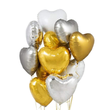 Load image into Gallery viewer, Silver, White, Gold  Valentine&#39;s hearts foil balloon bouquet by balloon stern 
