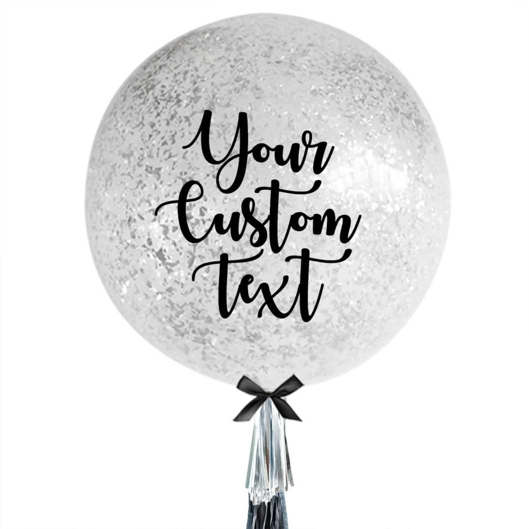 black font personalized bubble balloon silver confetti
