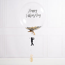 Load image into Gallery viewer, happy father&#39;s day personalized bubble balloons gold and black confetti

